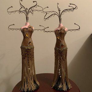 Vintage Mannequin Necklace Stands in Green/Gold (set of 2)
